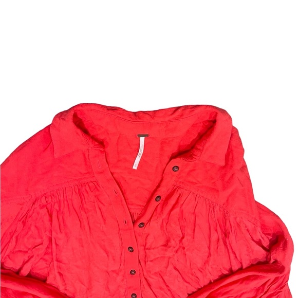 Free People Lovely Day Button Down Flowy Tunic | Red/Pink | Size Small - Picture 5 of 10